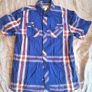 Route 66 Boys Shirt Blue White Flannel size 14/16 Large